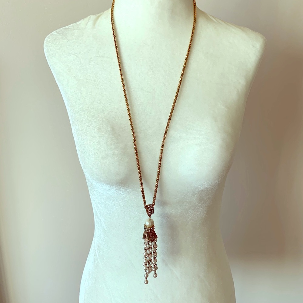 ANN TAYLOR Long bronze and pearl necklace